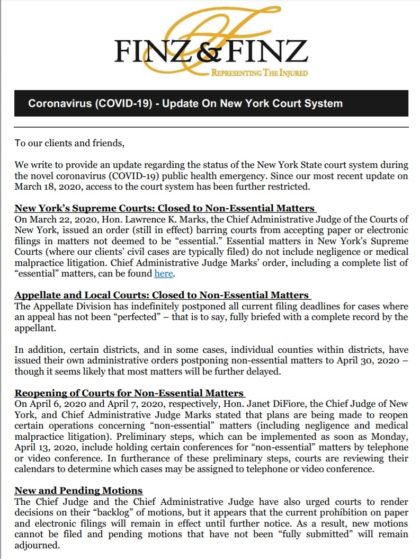 COVID-19 Finz & Finz court system update