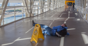 a man falling on wet floor