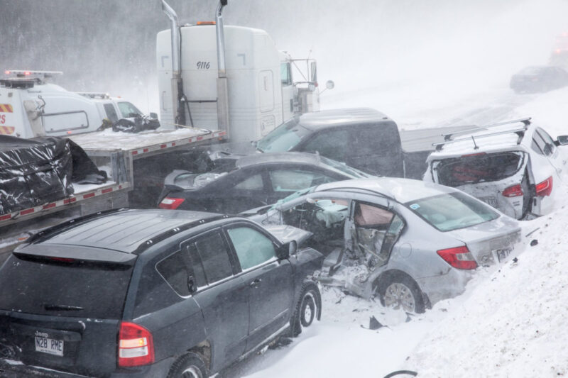 winter car accident pileup in Long Island, New York