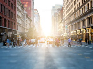 pedestrians using a crosswalk in New York city