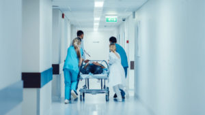 nurses in a new york hospital hallway