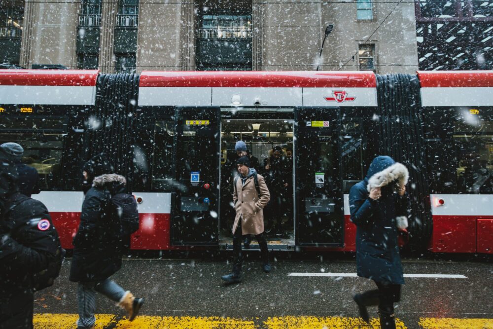 pedestrians in winter weather