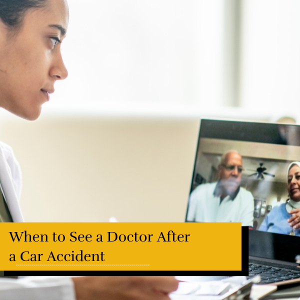 female doctor speaking with car accident victims over a telehealth call