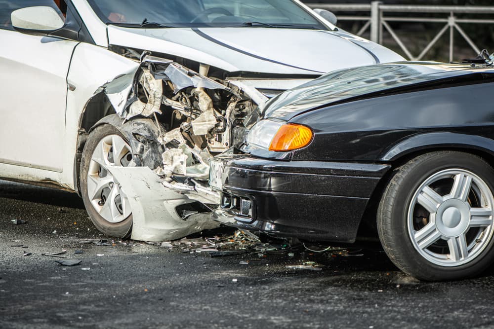 A serious Head-on car crash on the road